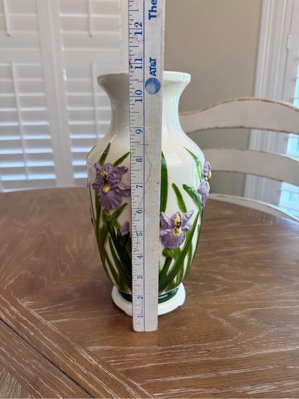 Ceramic White Vase with 3D Purple irises Floral